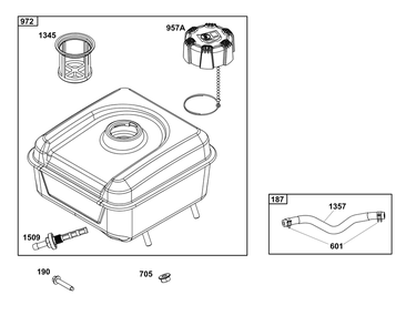 Fuel Supply Group Diagram and Parts List for 12V352-0135-F1 100000 - 19Z999 Briggs and Stratton Engine